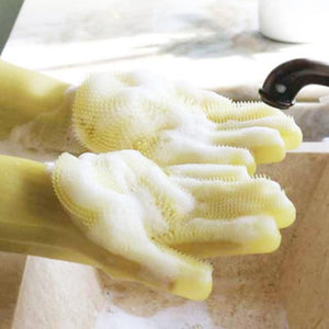 Gants de lavage de vaisselle en silicone en caoutchouc magique